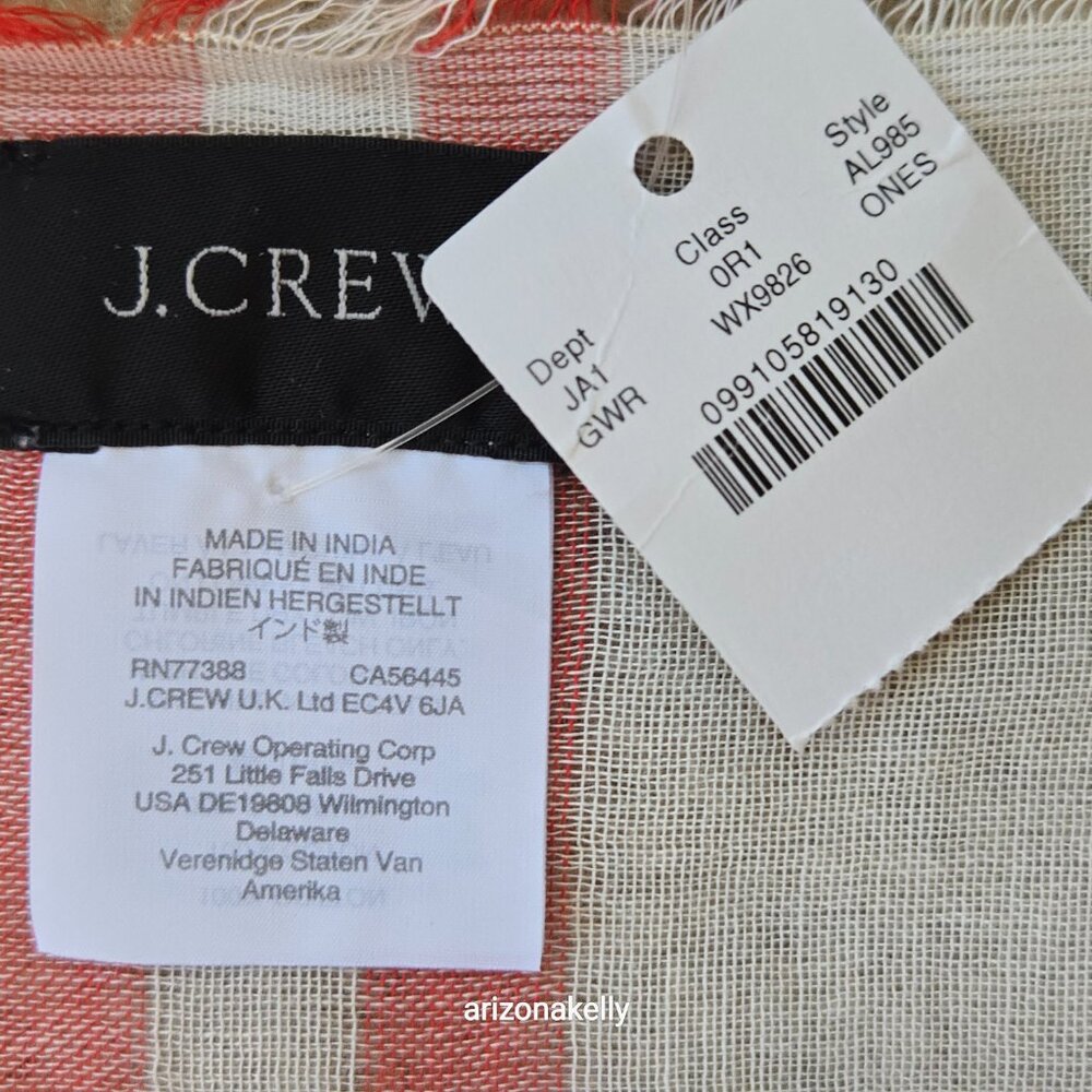NWT J. Crew Gingham Cotton Lightweight Red Scarf - Picture 4 of 10